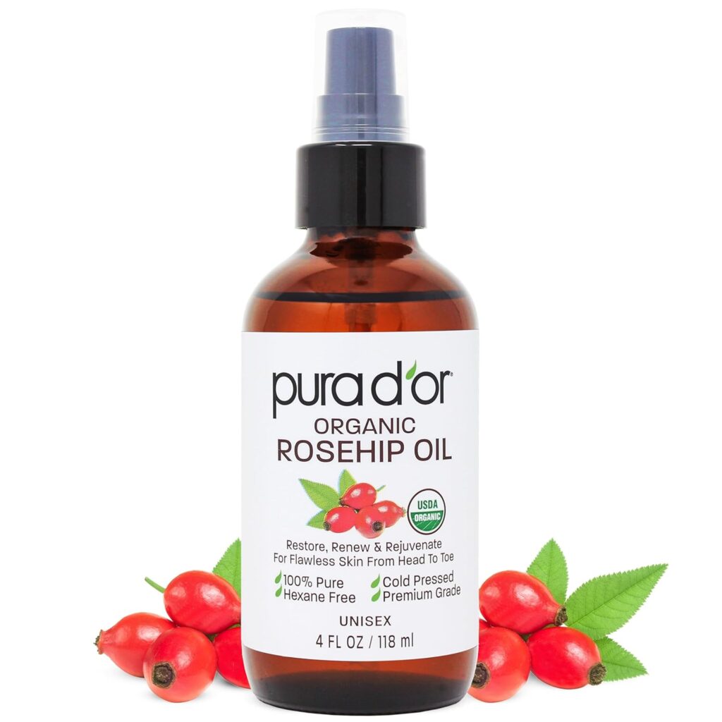 Bottle of rosehip oil for overnight hydration